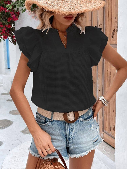 Tesa Ruffle Sleeve Blouse Black