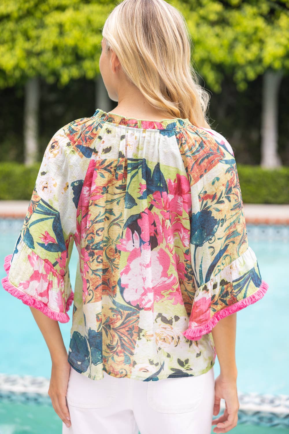 Tassel Tie Floral Woven Top