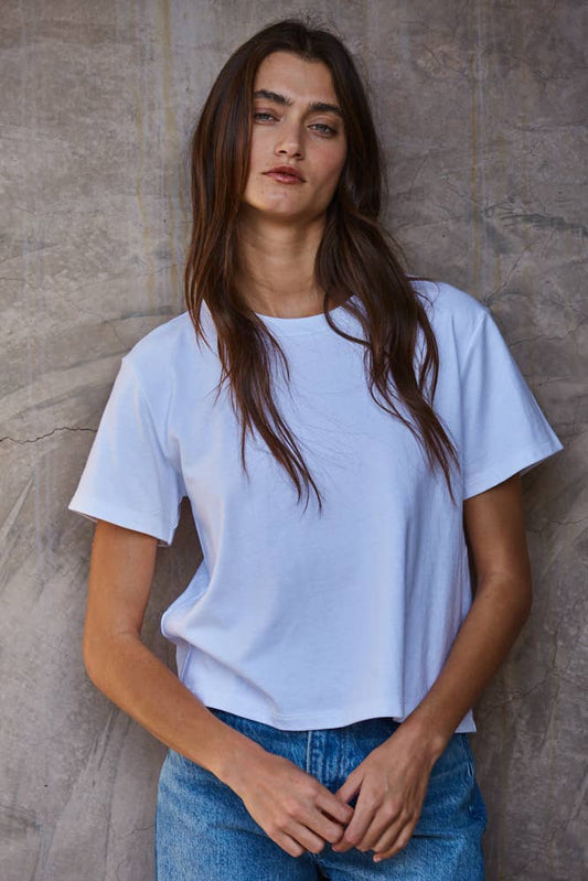 Knit Cotton Crew Neck Tee – White