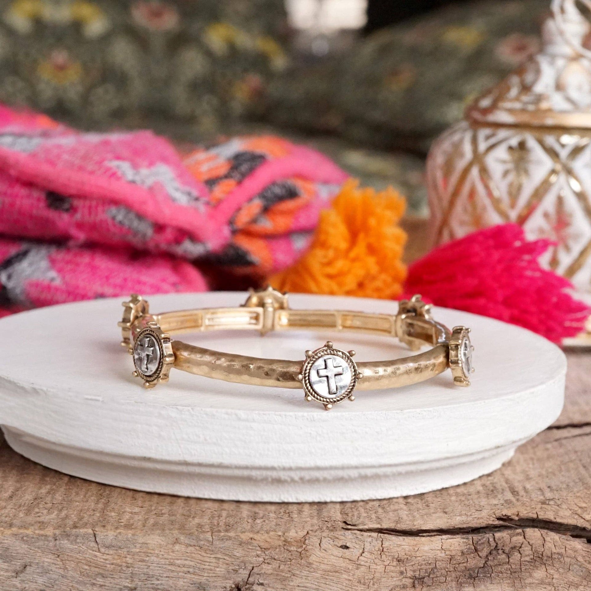 Stretchy Cross Coin Bangle