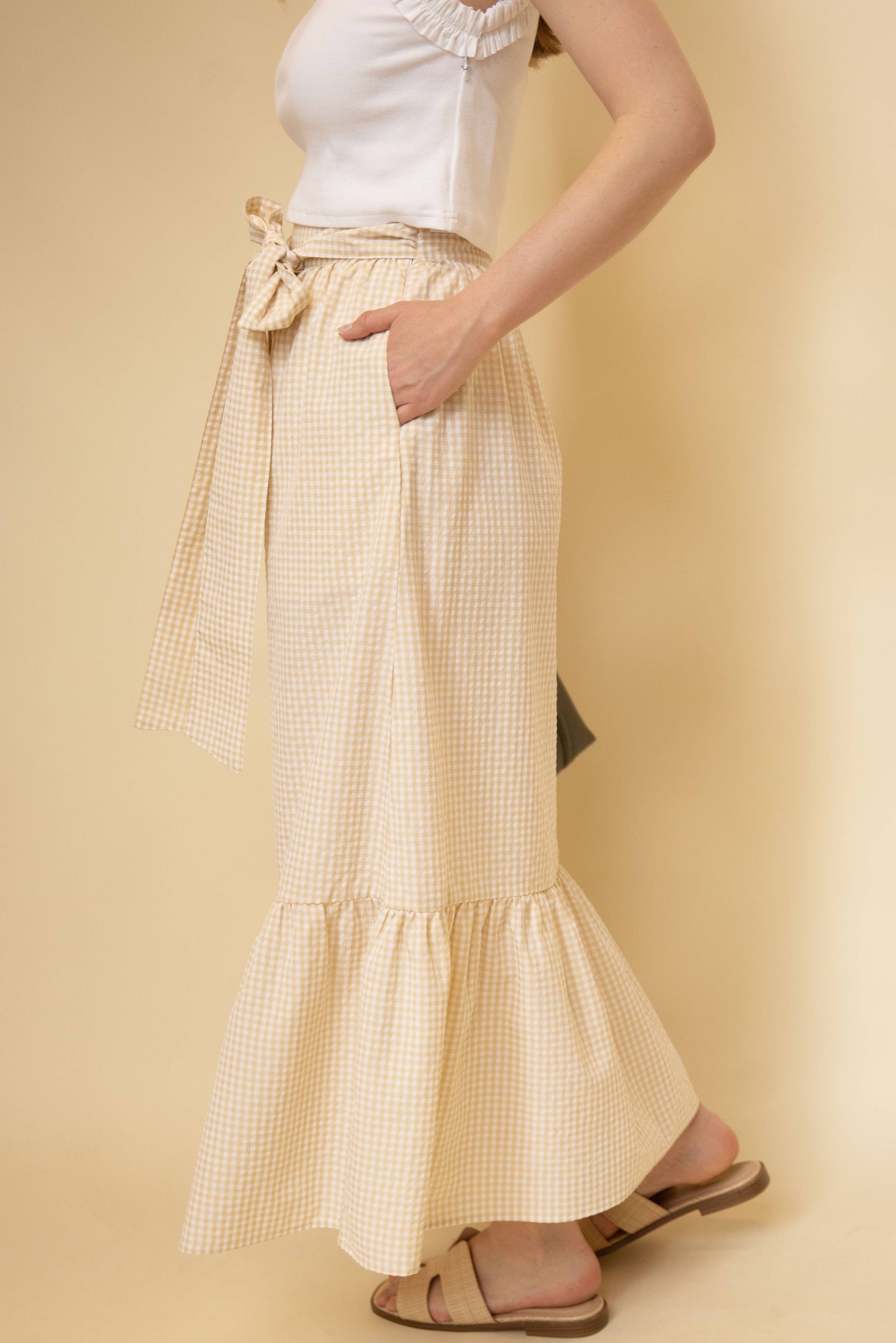 Indie Ribbon Waist Midi Skirt