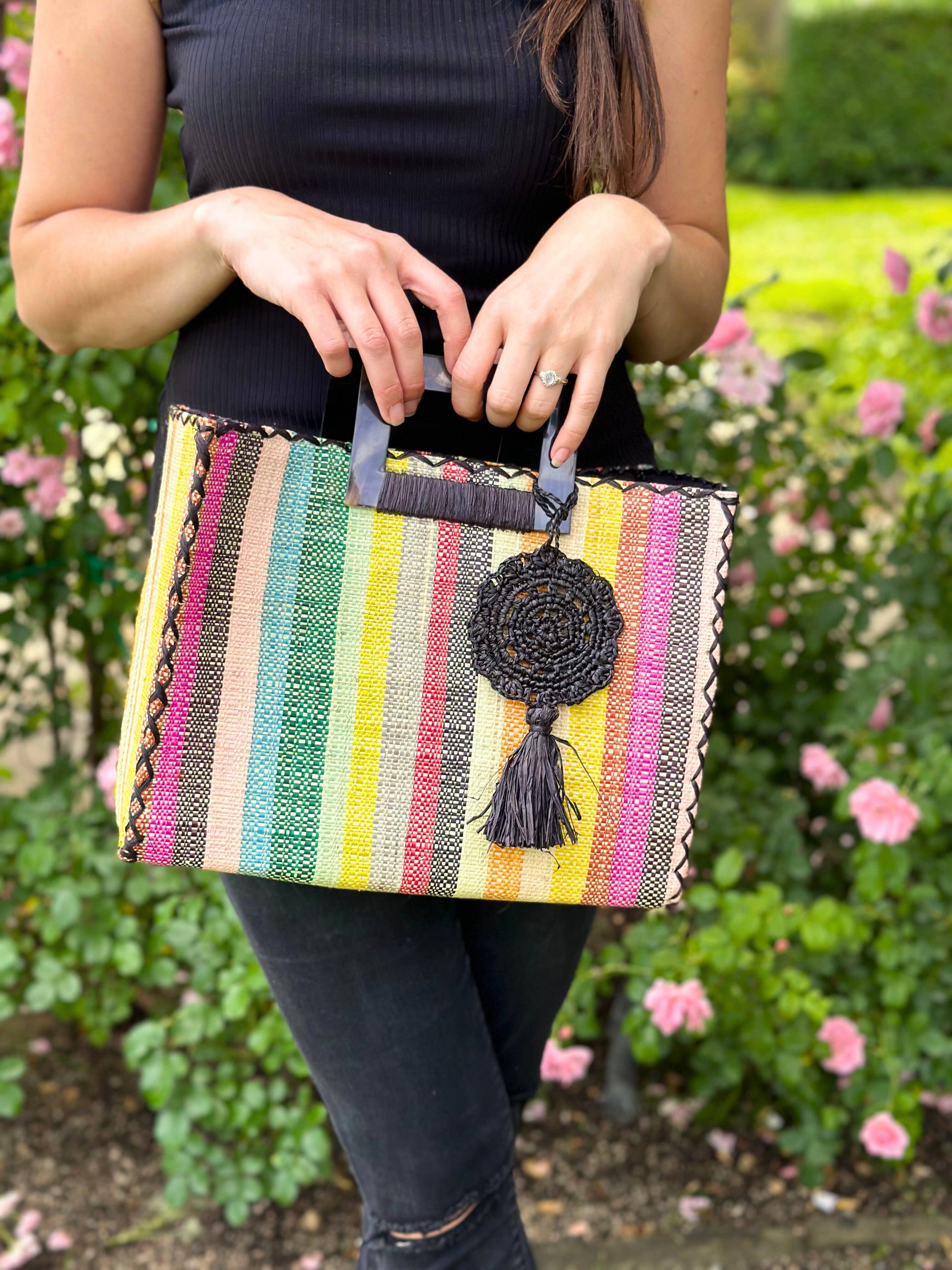 Stevie Square Straw Handbag