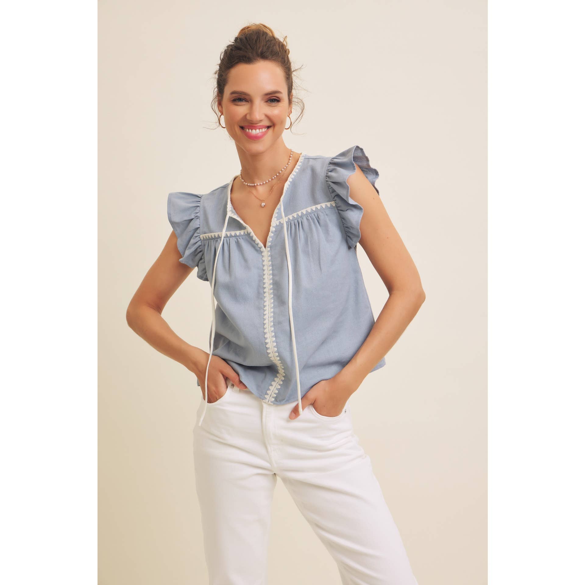 EMMA BLOUSE WITH RUFFLE SLEEVES