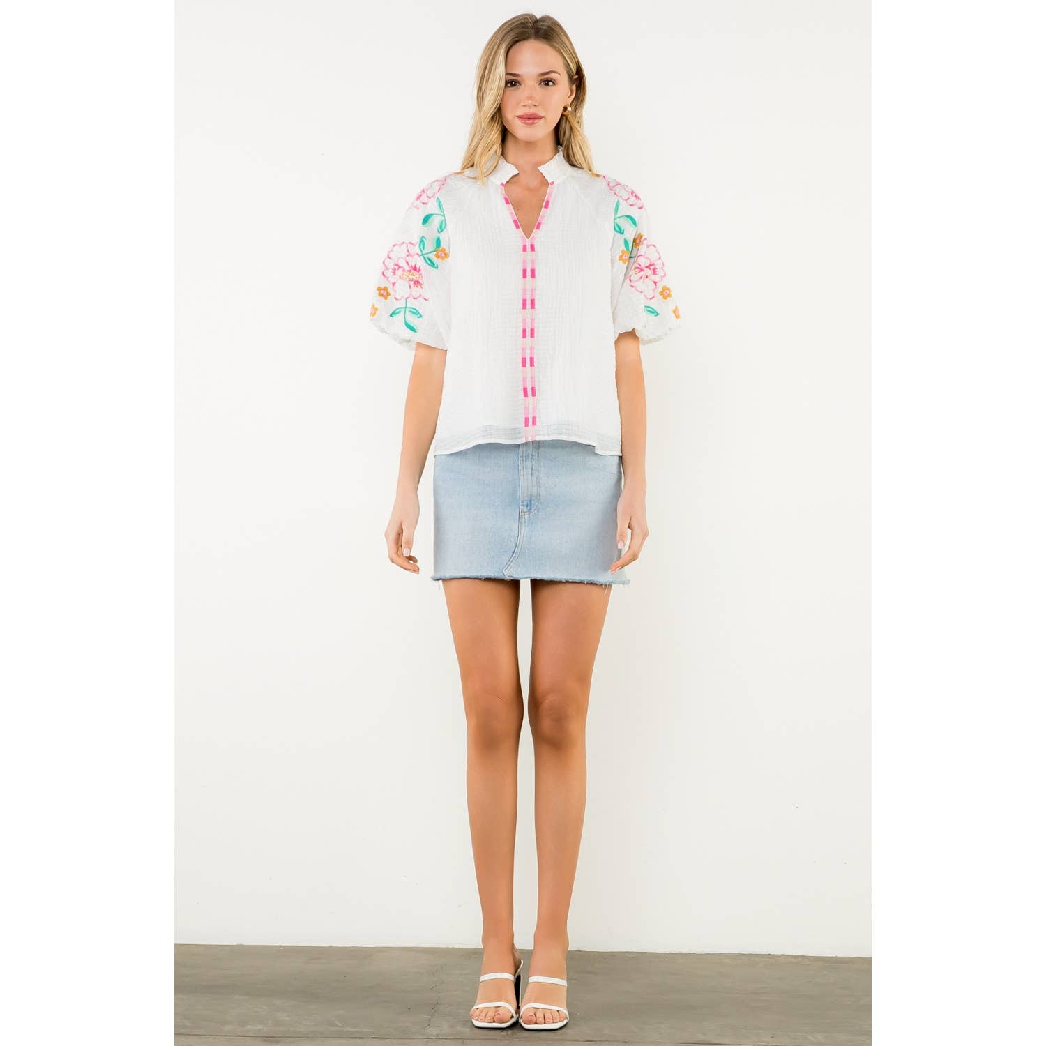 Kara Embroidered Puff Sleeve Top