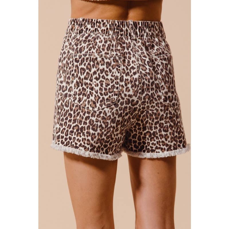 BIBI LEOPARD FRAYED HEM SHORT