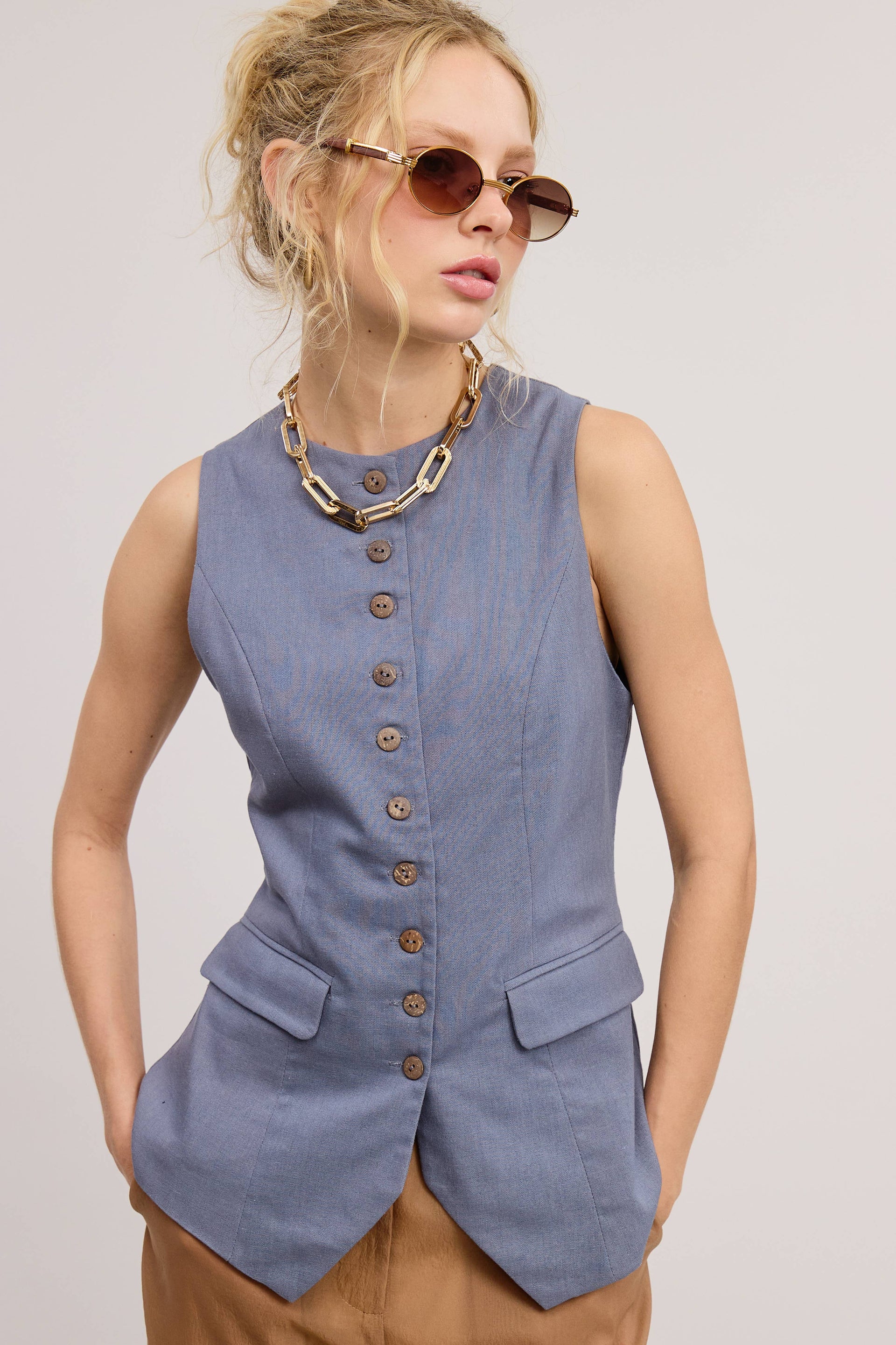 Blue Buttoned Vest