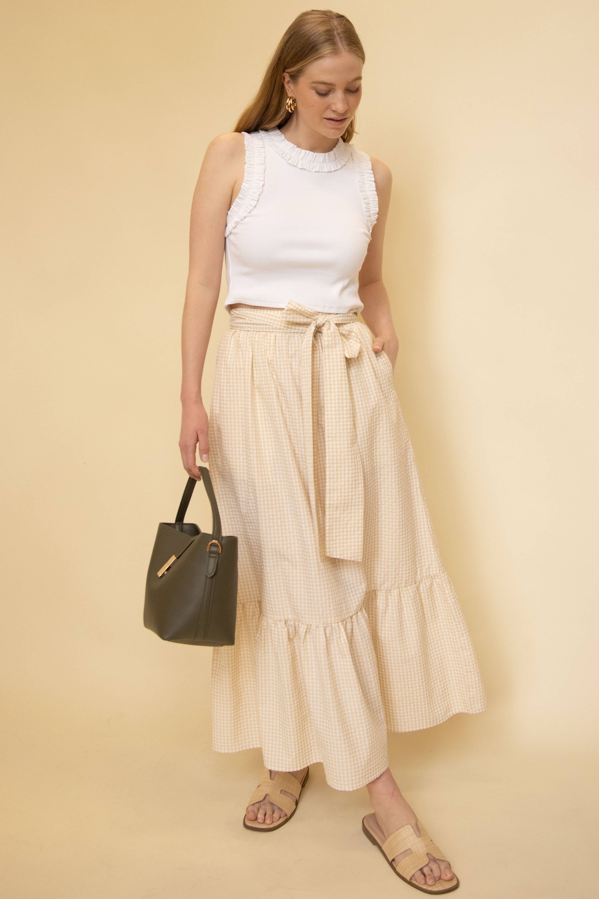 Indie Ribbon Waist Midi Skirt