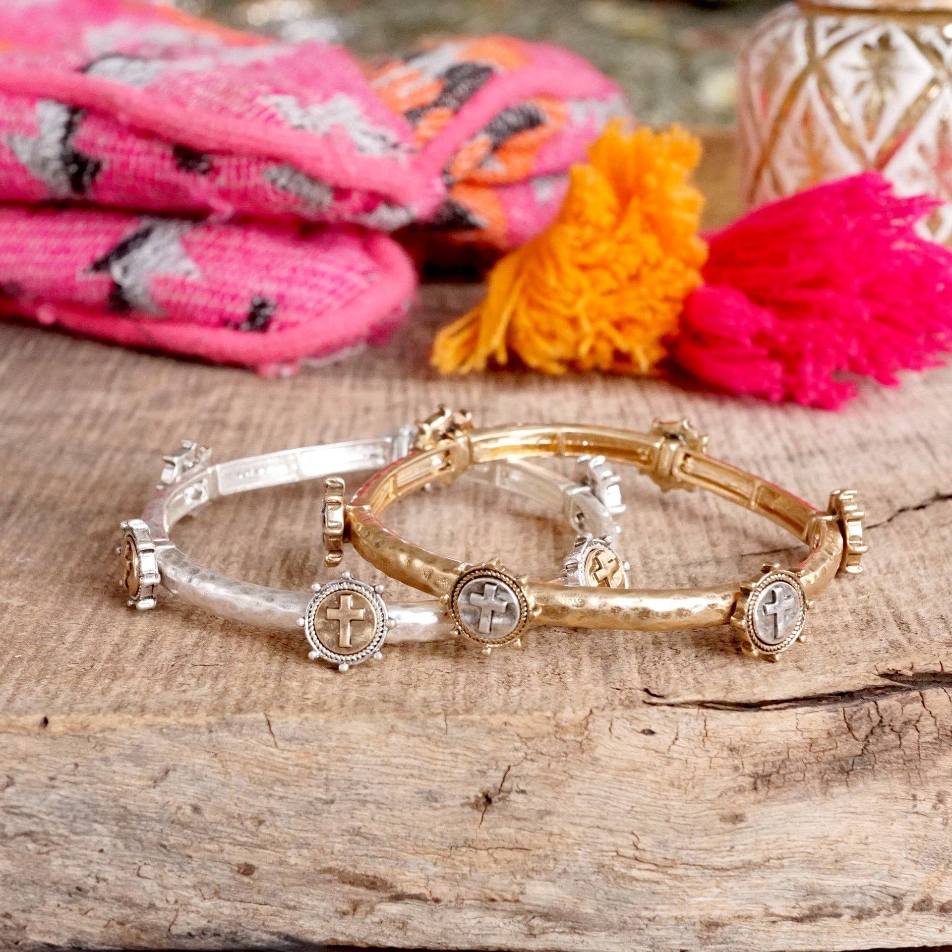 Stretchy Cross Coin Bangle