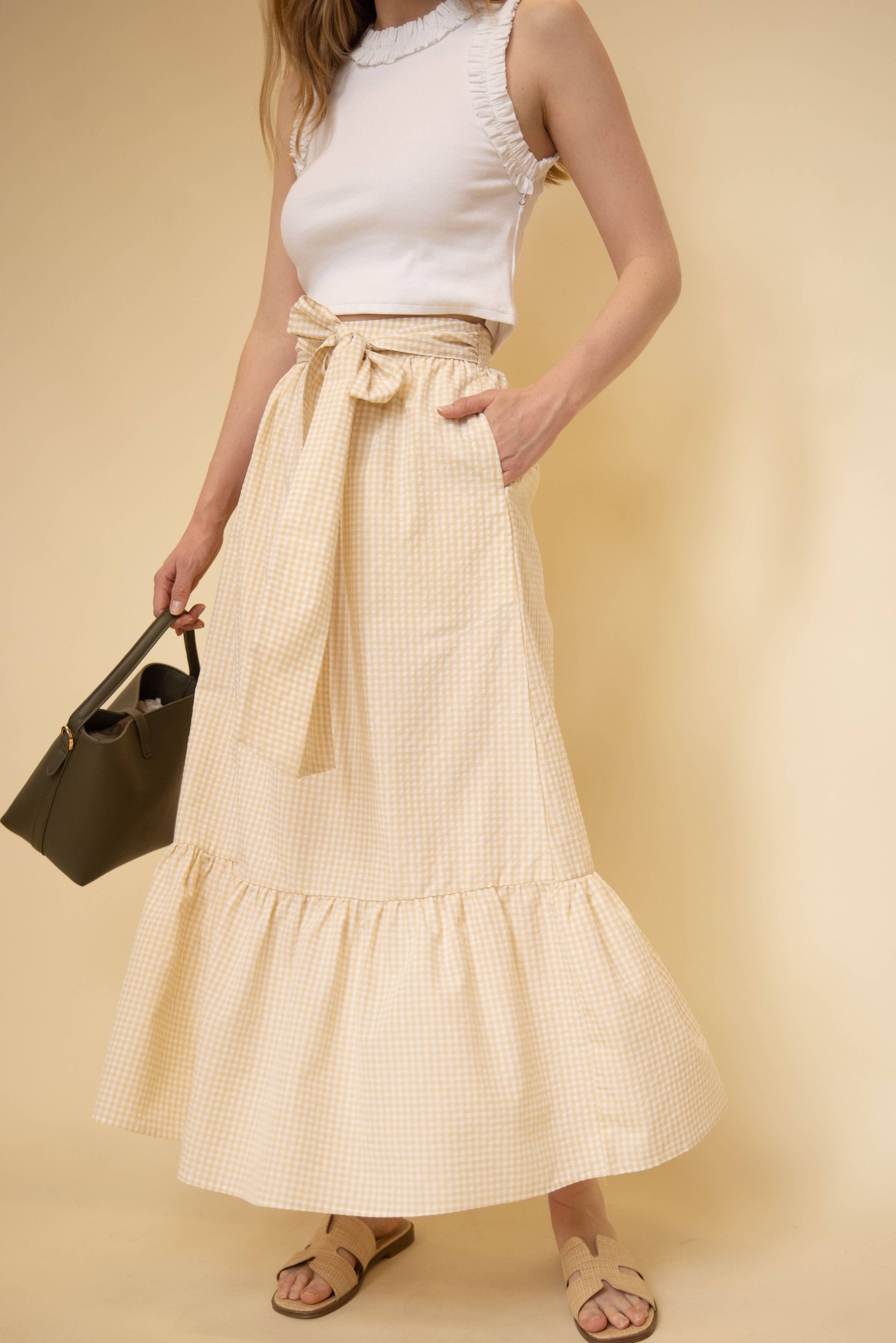 Indie Ribbon Waist Midi Skirt