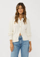 Classic Cable Knit Cardigan - White Crew Neck Button Front