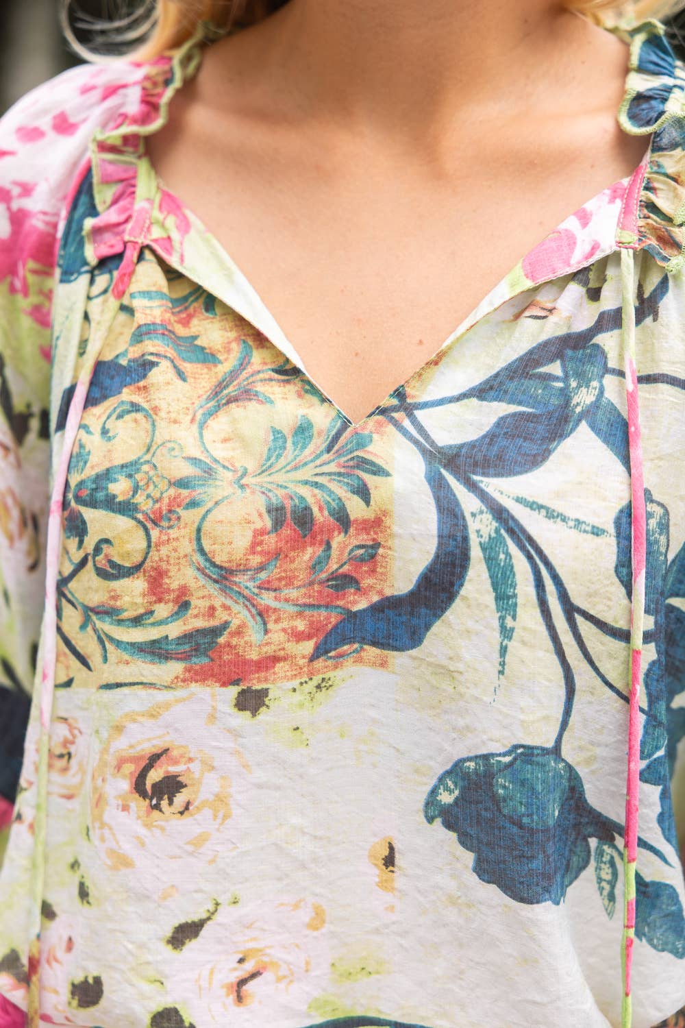 Tassel Tie Floral Woven Top