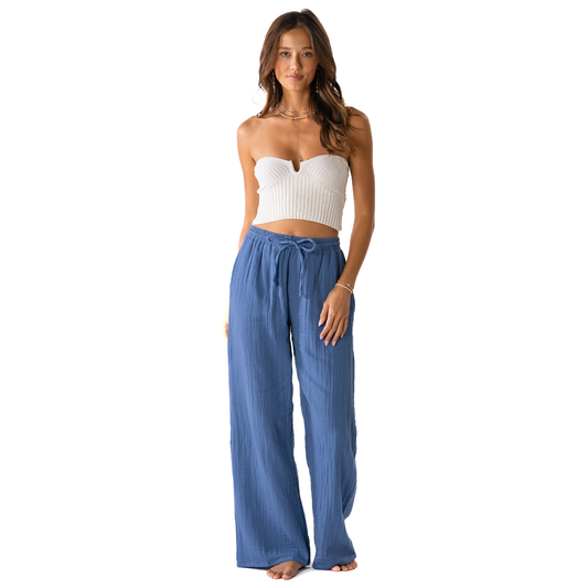 Ocean Blue Cabana Pants - Wide Leg Cotton Lounge Pants