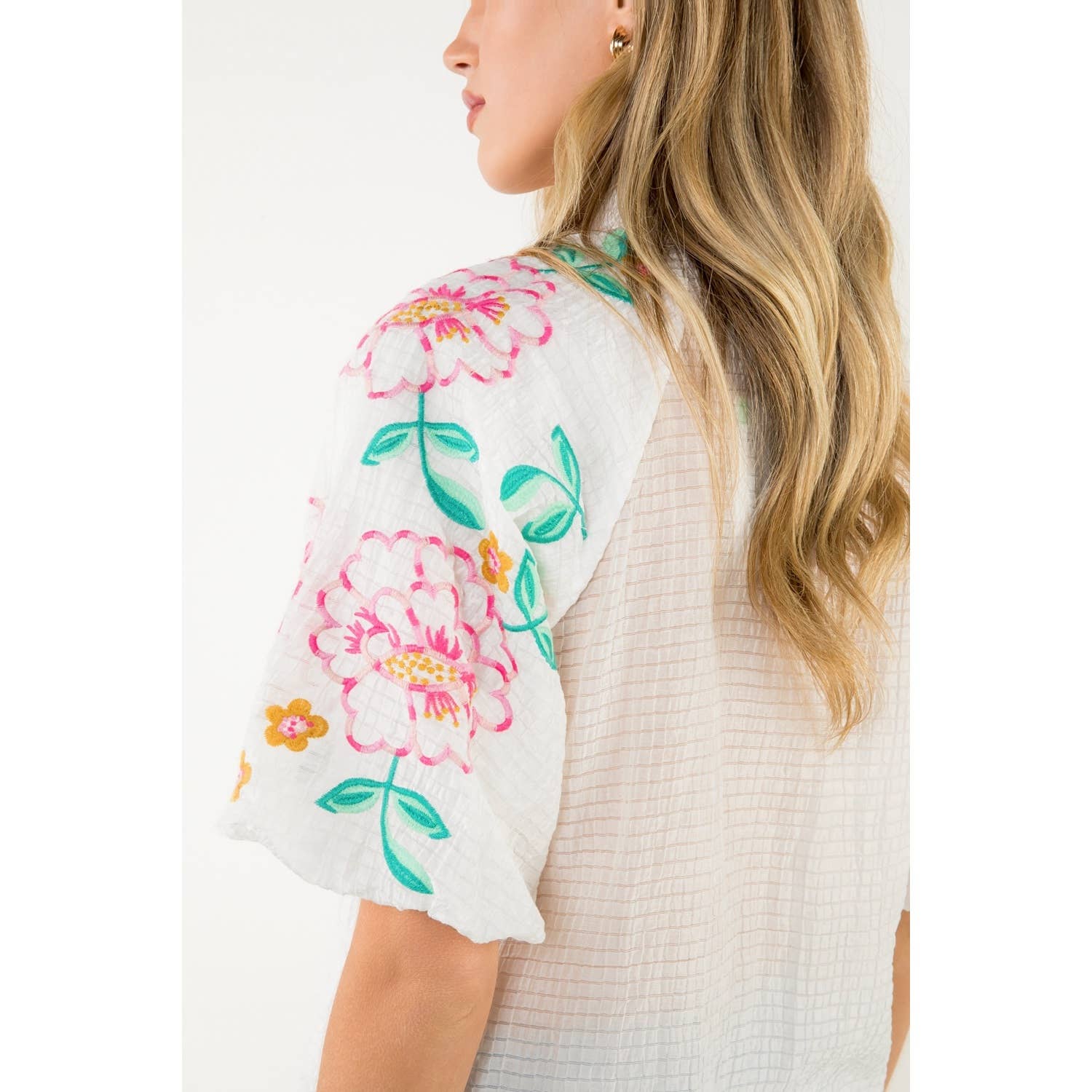 Kara Embroidered Puff Sleeve Top