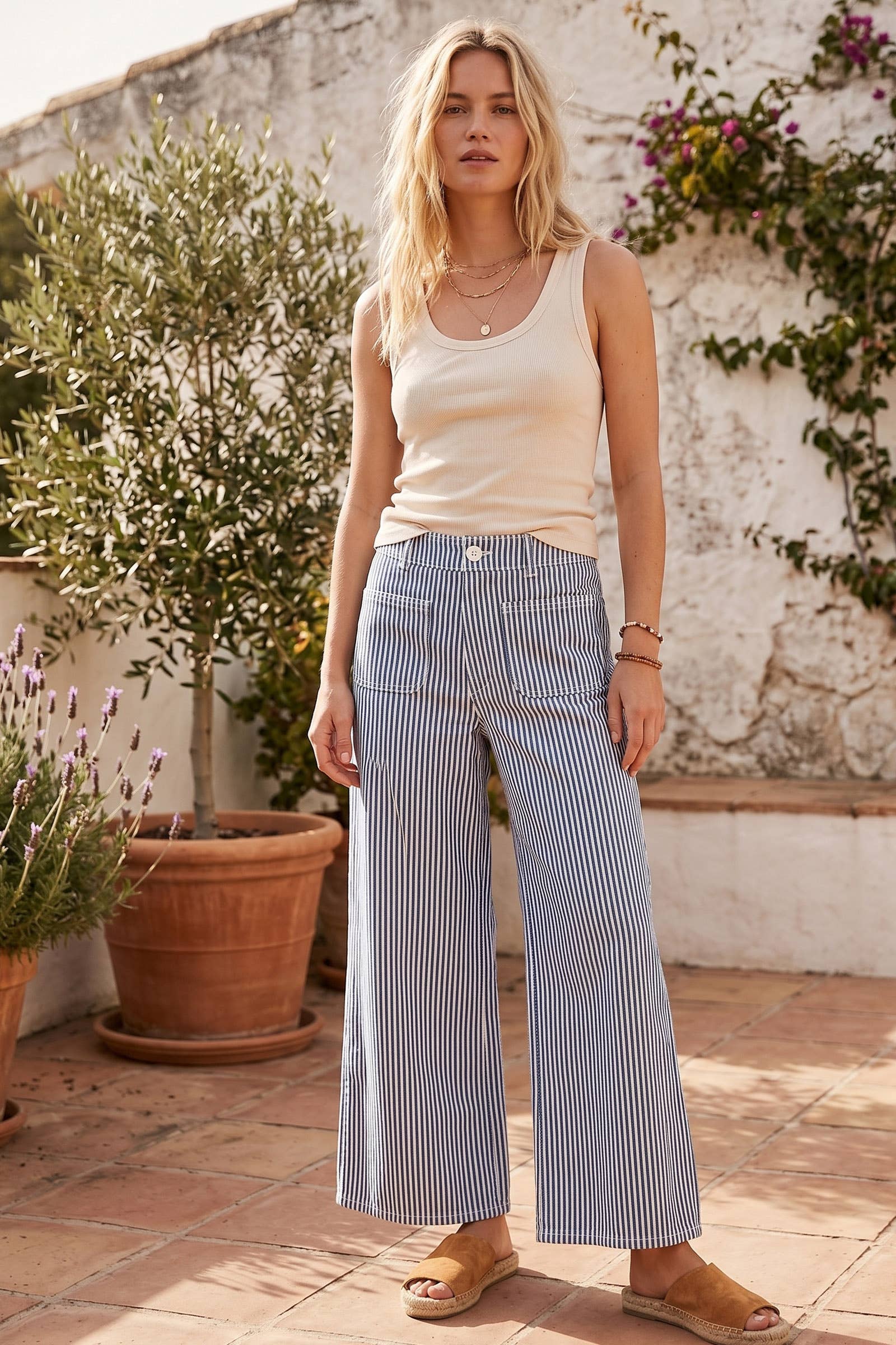 Striped Wide Leg Casual Pants