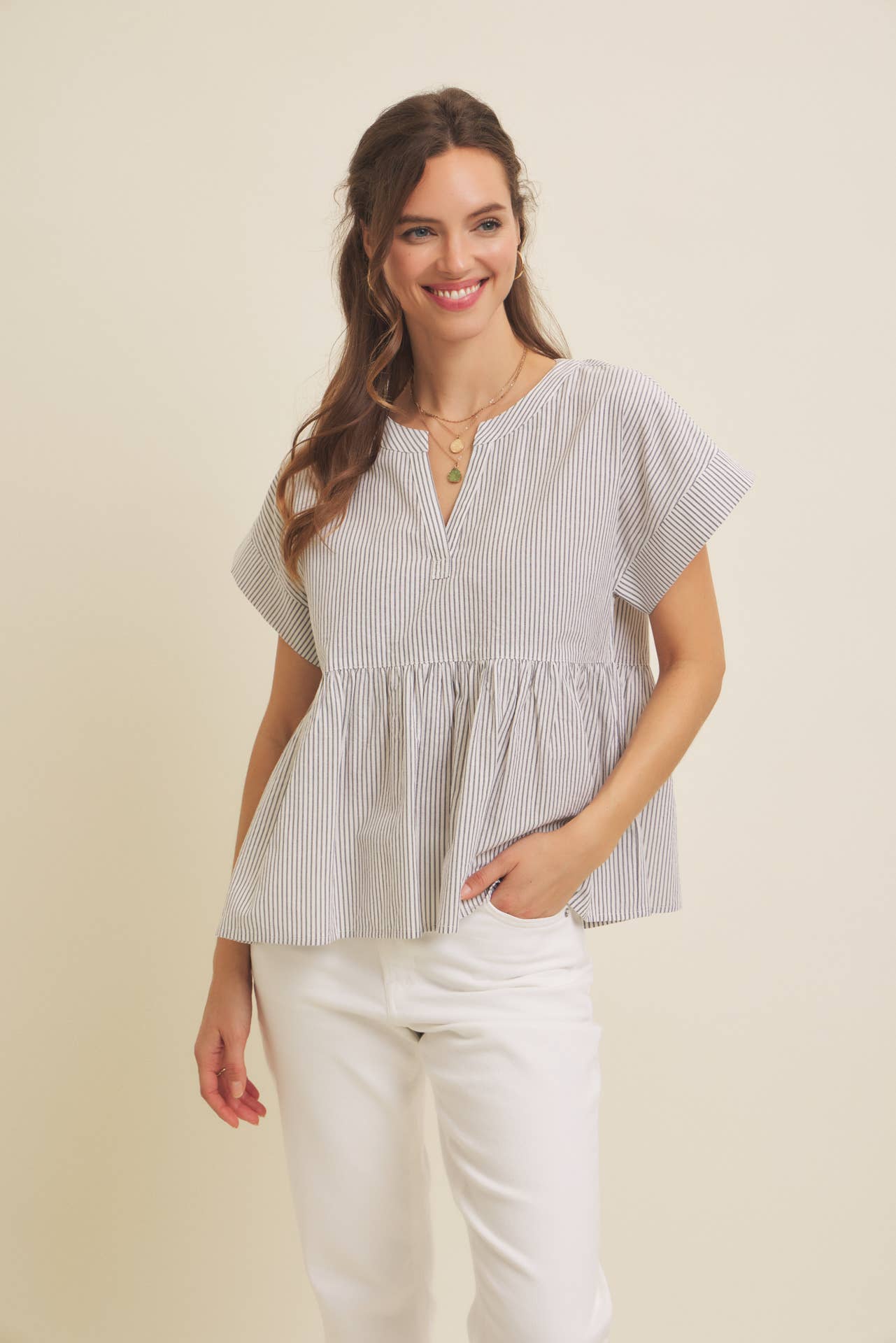 MAE STRIPE PEPLUM TOP