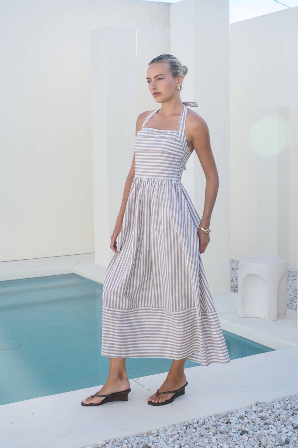 conditions apply stripe halter midi dress Lulus | Light Blue Striped Cross-Front Halter Midi Dress | Womens | Small (Available in XS, M, L, XL)