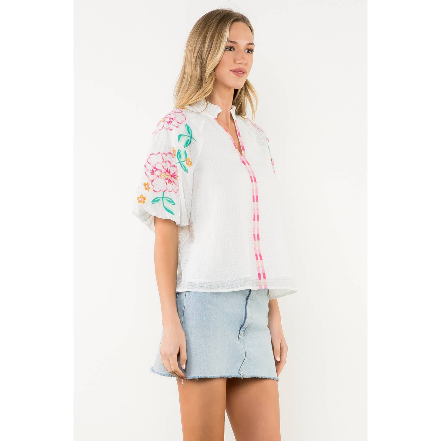 Kara Embroidered Puff Sleeve Top