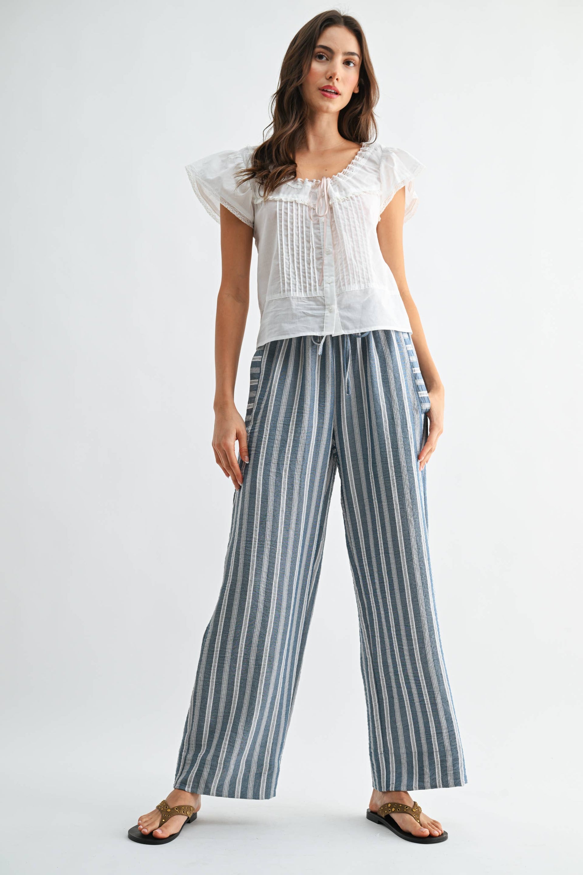 Striped Wide Leg Drawstring Pants