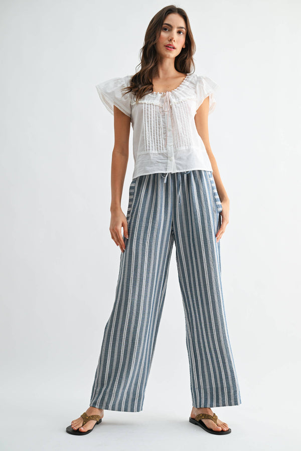 Striped Wide Leg Drawstring Pants