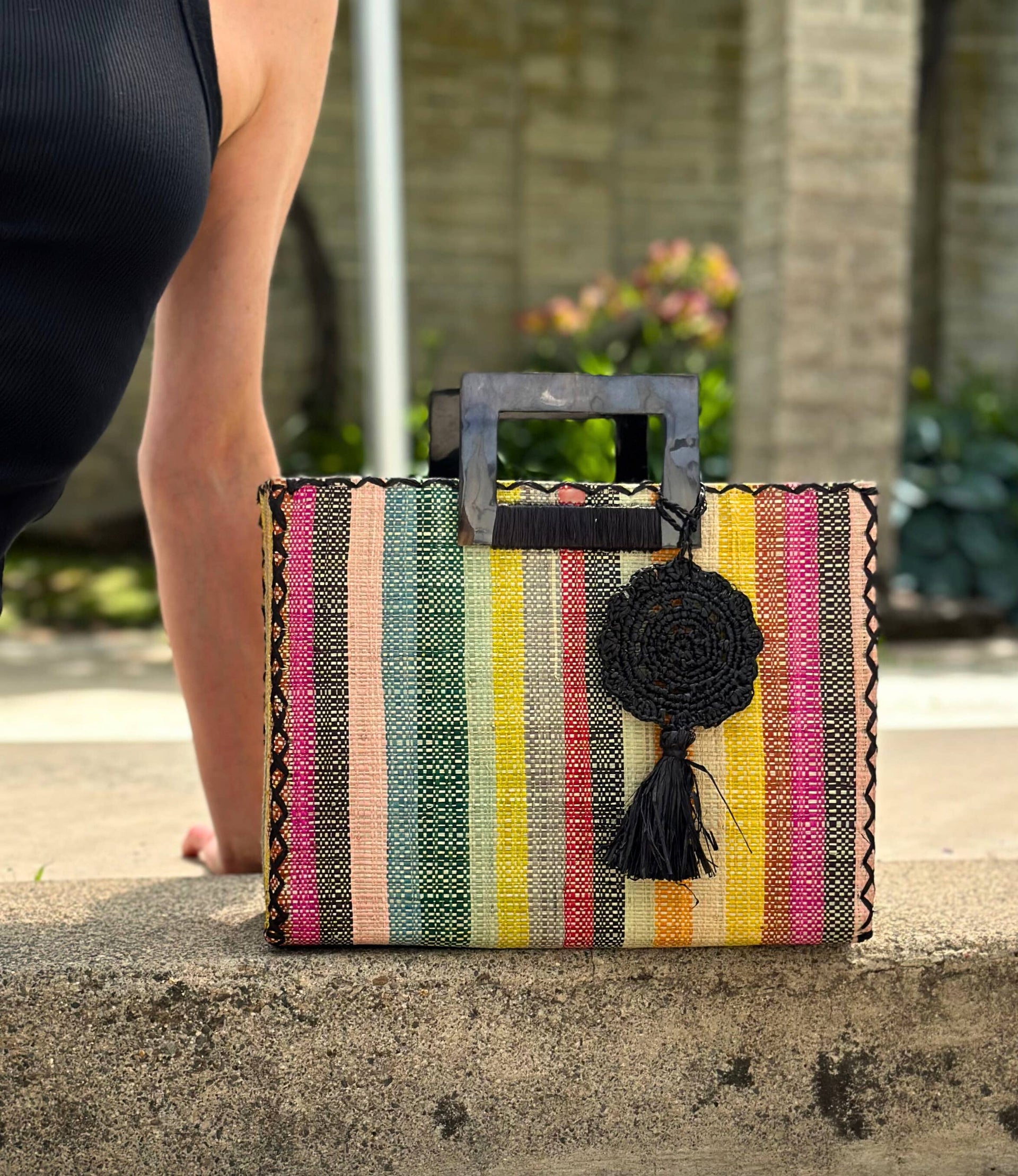 Stevie Square Straw Handbag