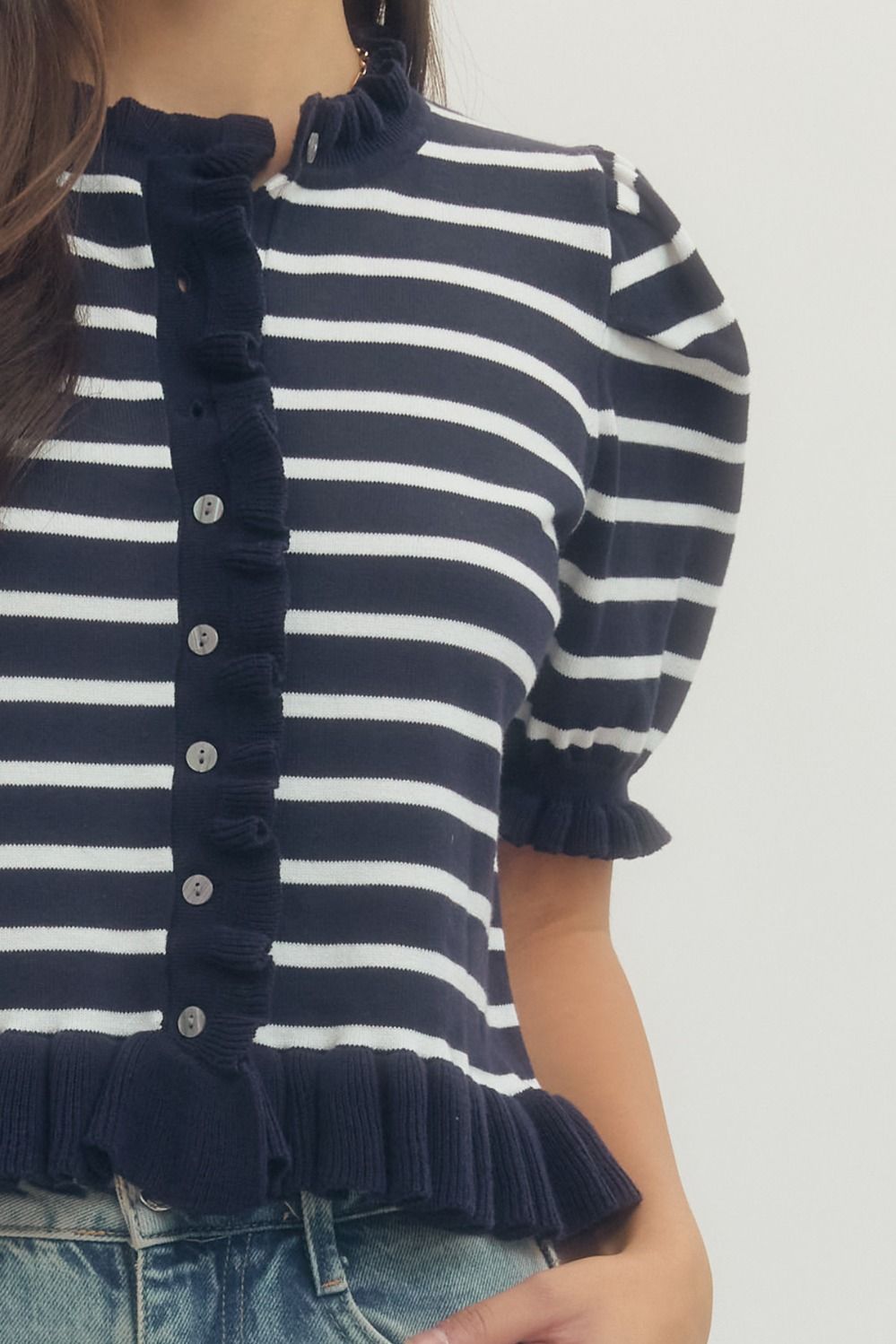 Striped Ruffle Cardigan