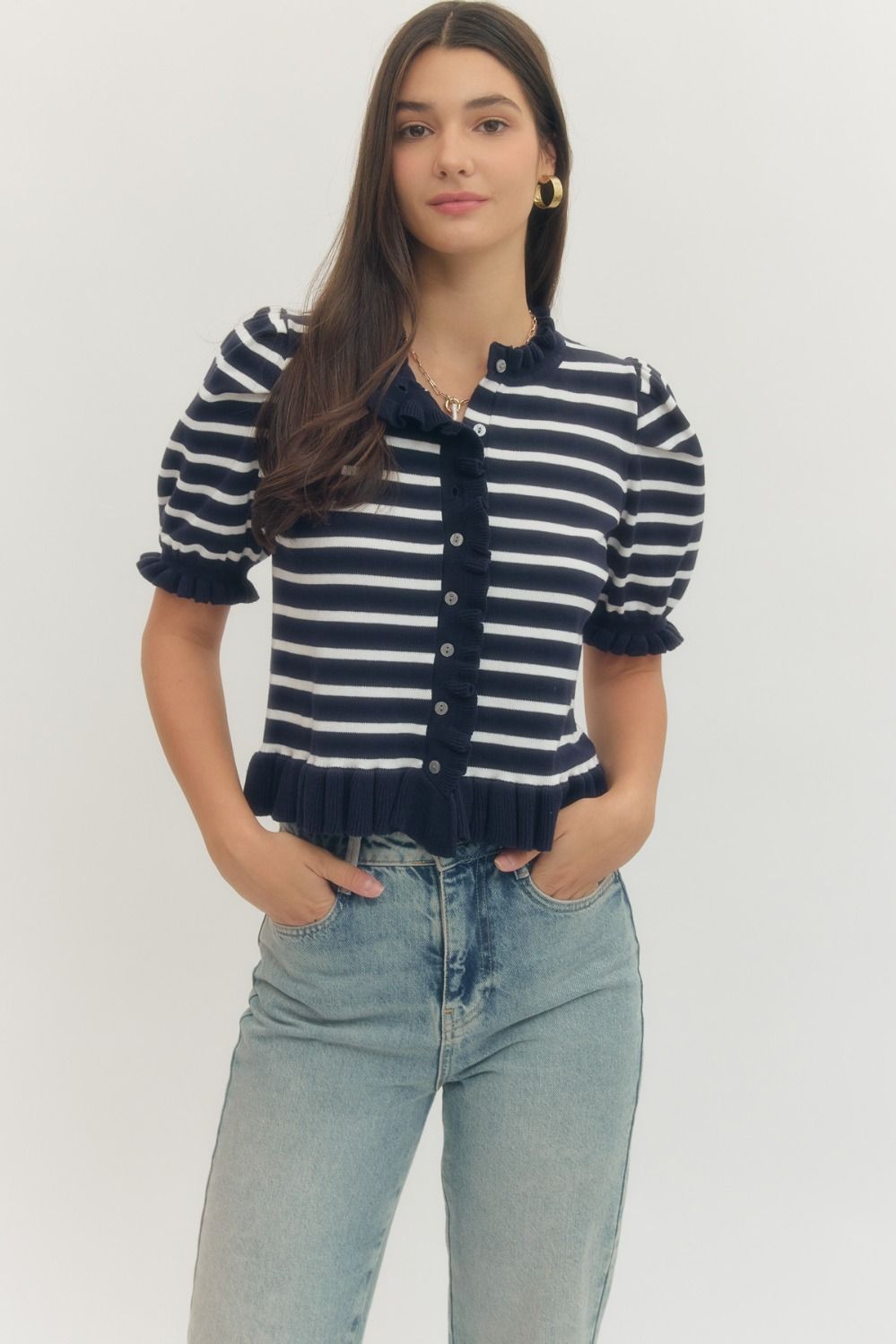 Striped Ruffle Cardigan